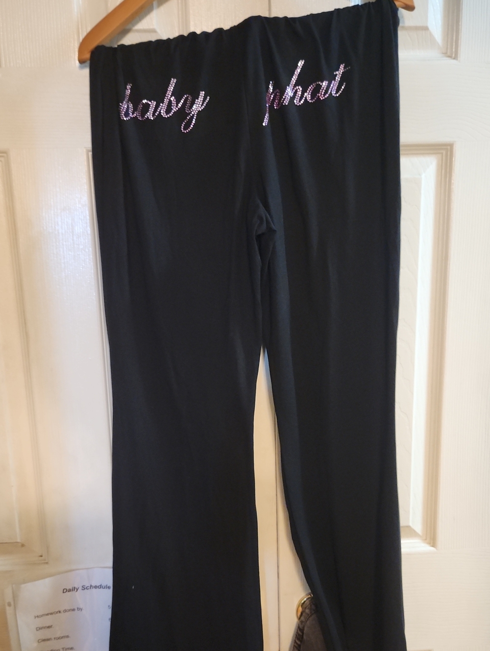 Baby Phat Black Lounge Pants with Pink Rhinestone Script